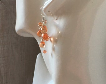 Peach padparadscha sapphire earrings~sterling silver earrings~gemstone drop earrings~sunstone drop earrings~dainty earrings~petite earrings