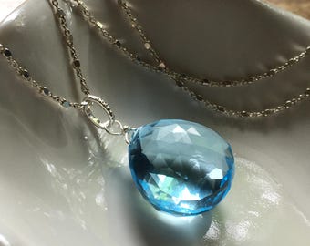 Large Blue topaz  gemstone pendant