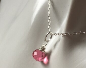Pink quartz gemstone pendant,gemstone solitaire jewellery,dainty gemstone drop,gift for her,dainty gemstone jewellery,silver necklace