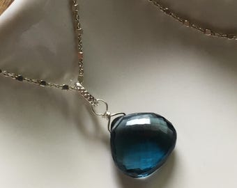 Large London blue Topaz gemstone pendant