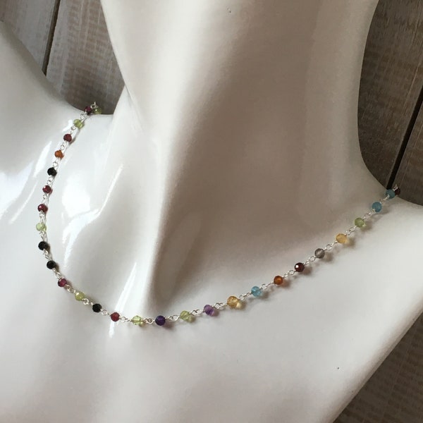 Multi gemstone necklace~ gemstone necklace~multi gemstone choker~gemstone layering necklace~gemstone necklace~ silver gemstone necklace