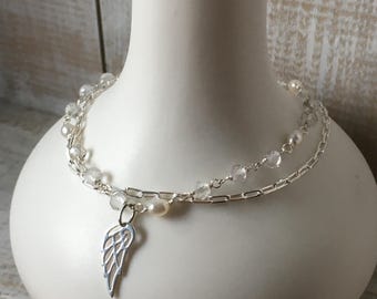 Sterling silver double strand bracelet with Quartz