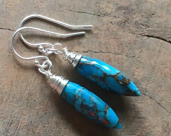 Mohave Copper turquoise earrings~ dangle earrings~turquoise gemstone drop earrings~gemstone earrings~boho gemstone earrings~gem earrings