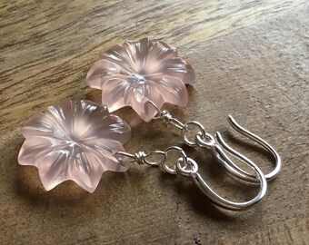 Pink Onyx gemstone flower earrings