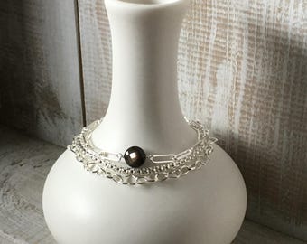 Sterling silver bracelet set with black Moonstone