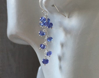 Tanzanite cluster earrings~tanzanite gemstone earrings~dangle earrings~petite earrings~dainty earrings~ dangle earrings earrings