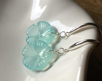 2 Aqua Onyx gemstone flower earrings