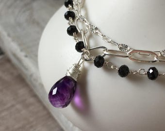 Sterling silver triple strand bracelet with Super Seven