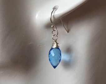 Light Sapphire blue quartz earrings~gemstone earrings~ dangle earrings~drop earrings~petite earrings~dainty earrings~ dangle earrings