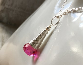 Pink Spinel gemstone necklace~gemstone pendant~lab gemstone ~dainty necklace~ gemstone necklace~faceted gemstone necklace