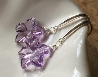 Lavender Amethyst gemstone flower earrings