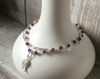 Sterling silver double strand bracelet with Amethyst