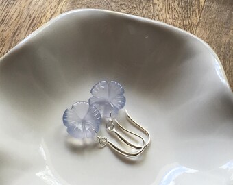 Blue Chalcedony gemstone flower earrings