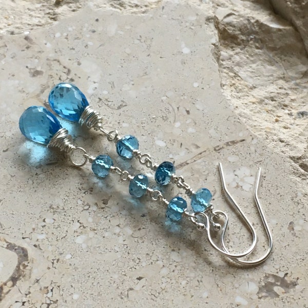 Swiss Blue Topaz sterling silver earrings~dangle earrings~gemstone drop earrings~gemstone drop earrings~dainty earrings~petite earrings