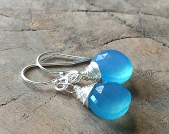 Aqua chalcedony earrings~gemstone earrings~ dangle earrings~drop earrings~petite earrings~dainty earrings~ dangle earrings earrings