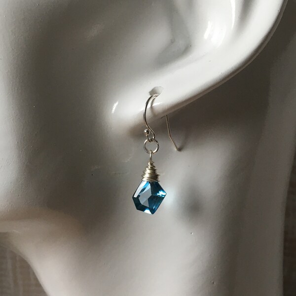 Swiss Blue Topaz sterling silver earrings~dangle earrings~gemstone drop earrings~gemstone drop earrings~dainty earrings~petite earrings