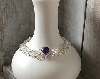 Sterling silver bracelet set with Amethyst