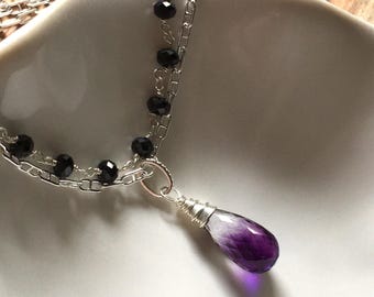 Double strand black spinel and Super Seven necklace