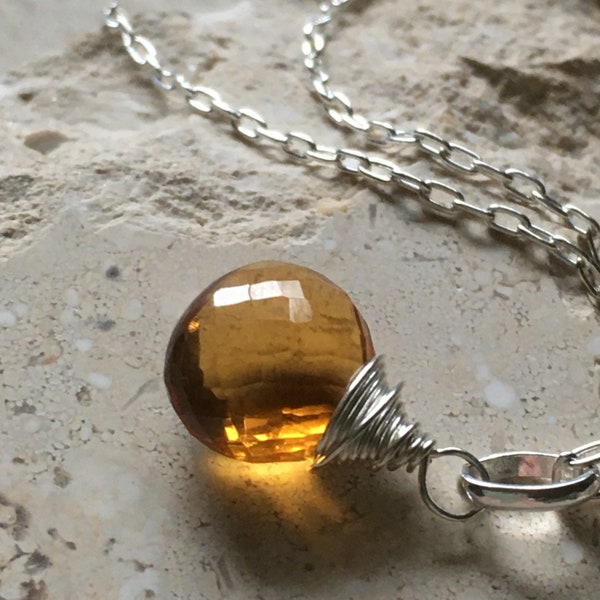 Faceted Citrine gemstone necklace~gemstone pendant~november birthstone~ gem layering necklace~gemstone necklace~ silver gemstone necklace