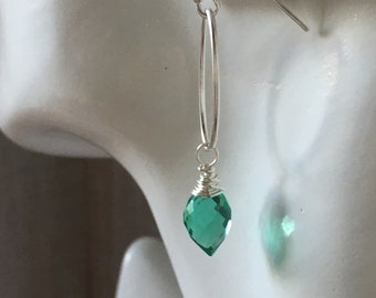 Emerald quartz dewdrop earrings~gemstone earrings~ dangle earrings~drop earrings~petite earrings~dainty earrings~ dangle earrings earrings