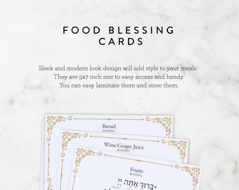 Jewish Food Blessings Cards. Hebrew, transliteration and English.  Modern study cards.