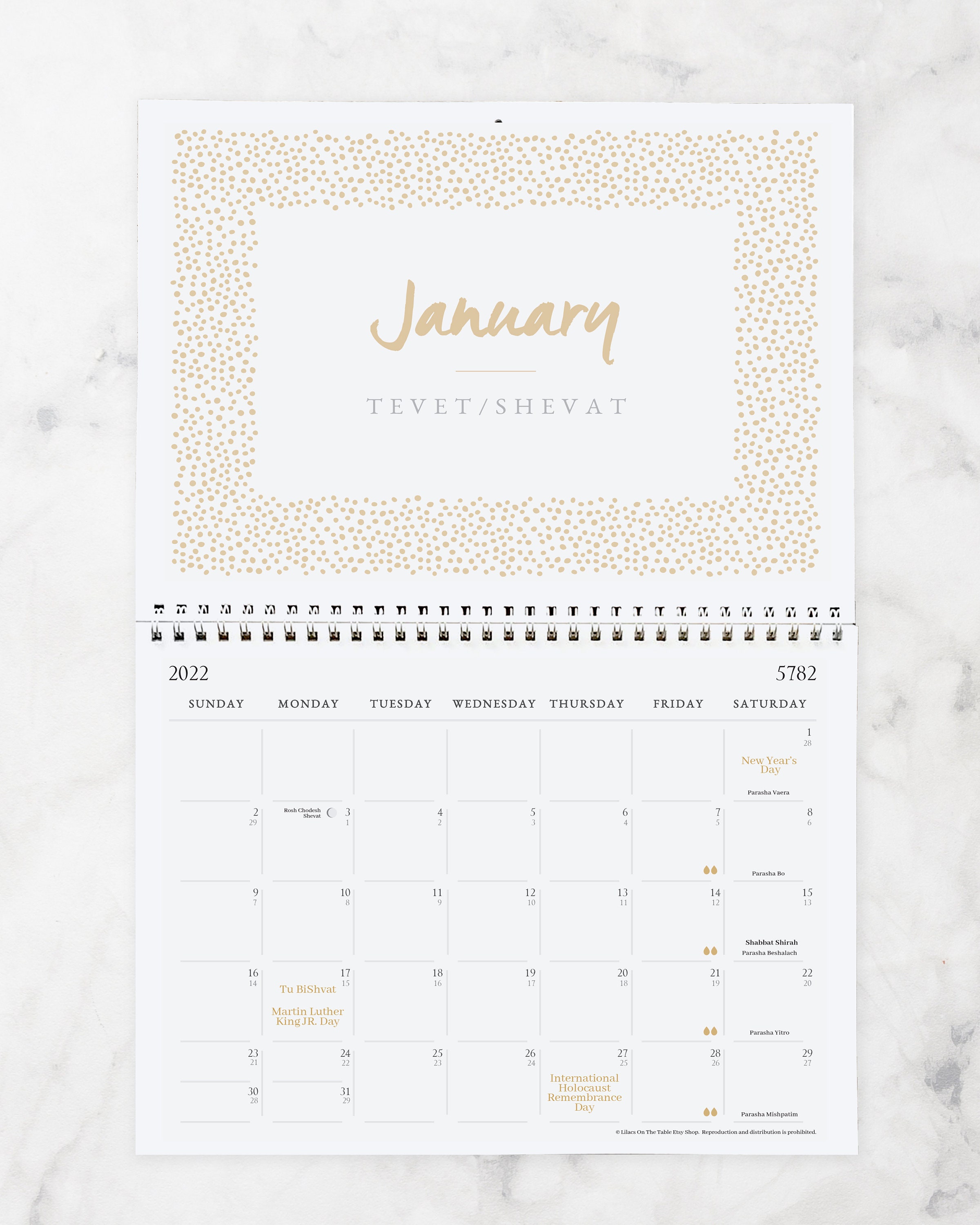 2022 dotted modern jewish printable calendar jewish holidays etsy