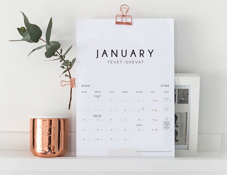 2024 Jewish Printable Calendar, Jewish Holidays and US Federal Holidays