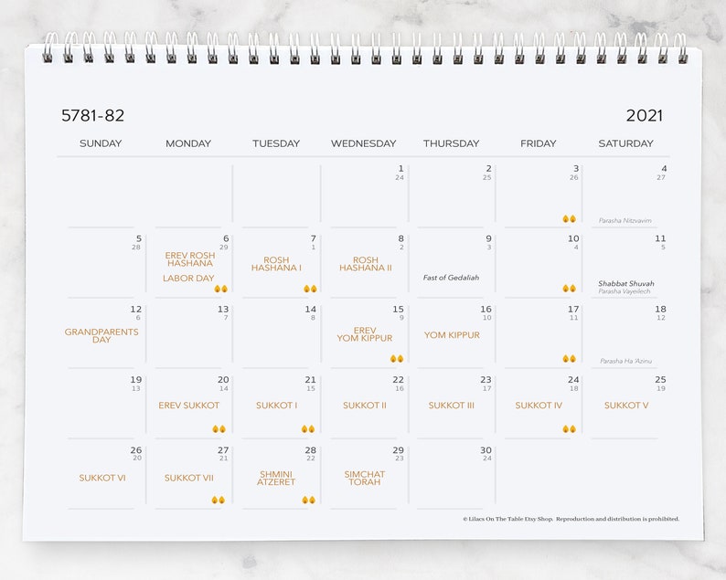 2022 Horizontal Jewish Printable Calendar, Jewish Holidays and US