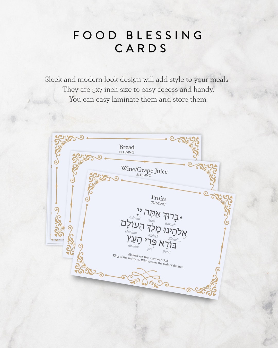 Jewish Food Blessings Cards. Hebrew, Transliteration and English ...