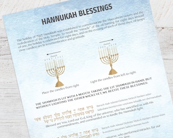 Printable Hanukkah Blessings Card | Etsy