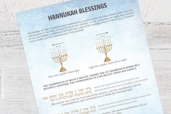 Printable Hanukkah Blessings Card Etsy