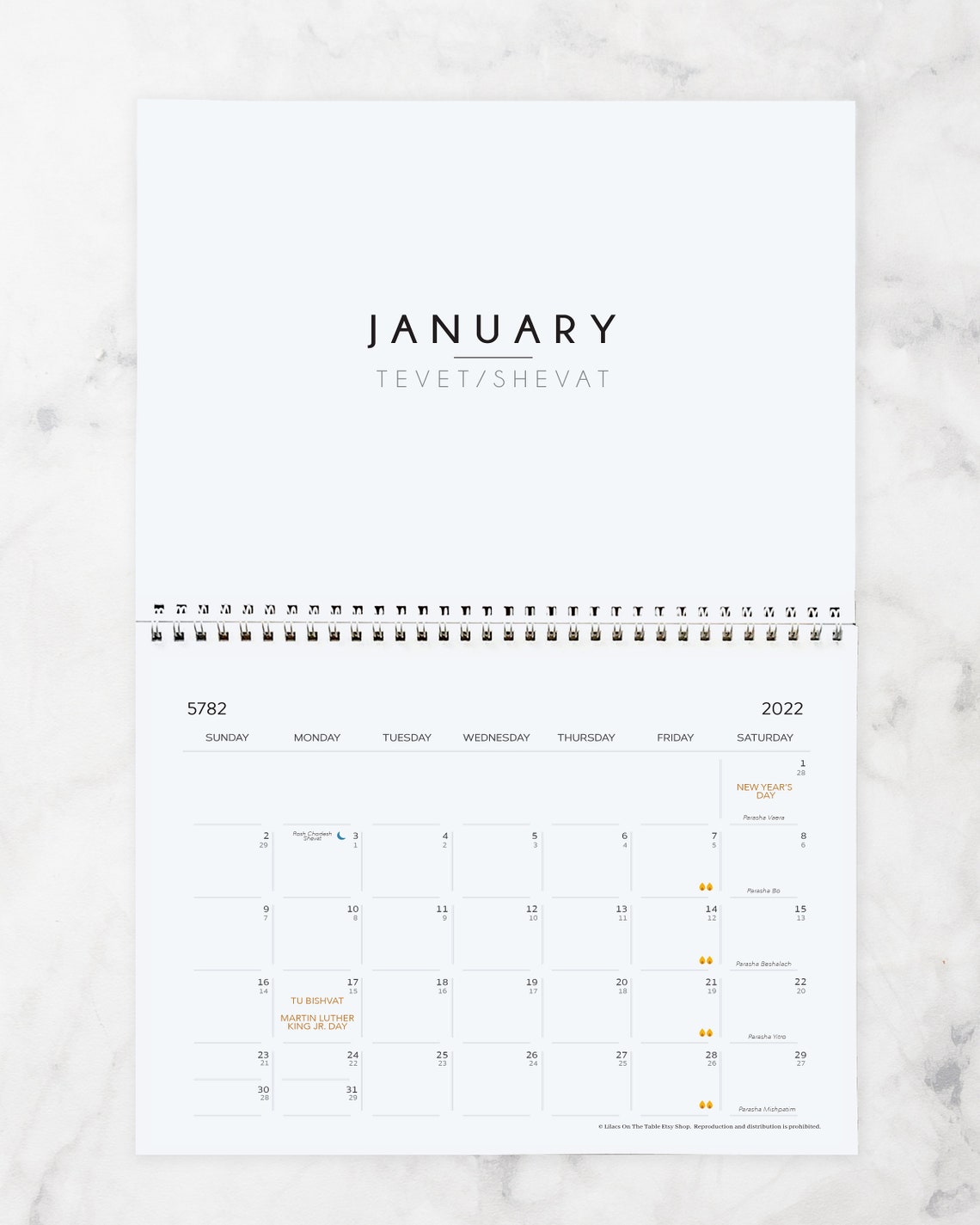 2022 Horizontal Jewish Printable Calendar Jewish Holidays and Etsy