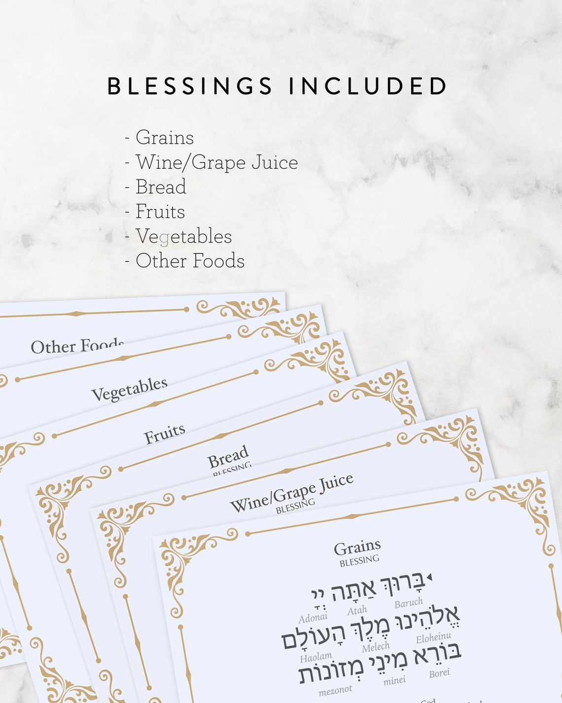 Jewish Food Blessings Cards. Hebrew Transliteration and - Etsy