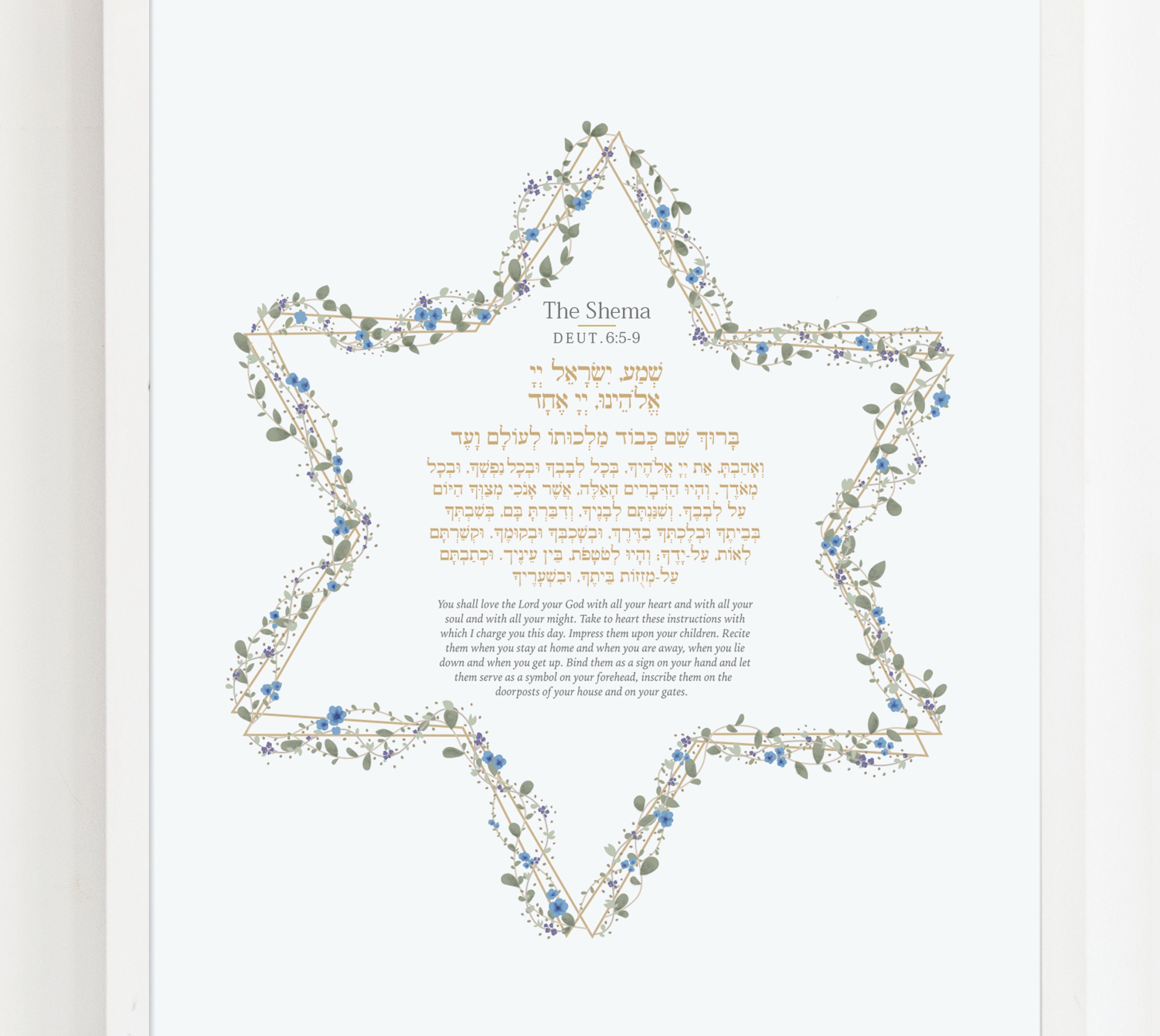 Shema Israel Prayer Wall Art PDF - Hebrew and English Blessing in ...