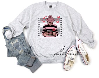 Horror Movie Freddy Krueger Valentine's Day Sweatshirt, Horror Movie Fan Gift, Scary Movie Valentine Crewneck Sweatshirt