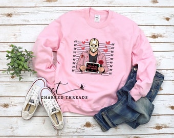 Horror Movie Jason Voorhees Valentine's Day Sweatshirt, Horror Movie Fan Gift, Scary Movie Valentine Crewneck Sweatshirt