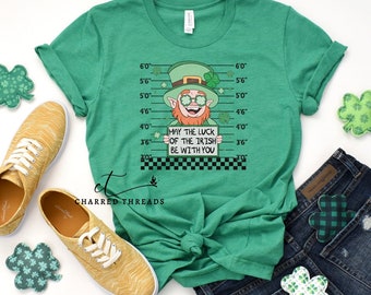 Leprechaun Jailbird St. Patrick's Day t-shirt, St. Patrick's Day graphic t-shirt, Festive St. Paddy's shirt, Funny St. Patrick's Day t-shirt