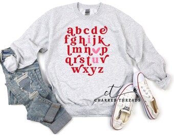 ABC I love U  Crewneck Sweatshirt, Alphabet Valentine Sweatshirt, Cute Valentine Crewneck Sweatshirt
