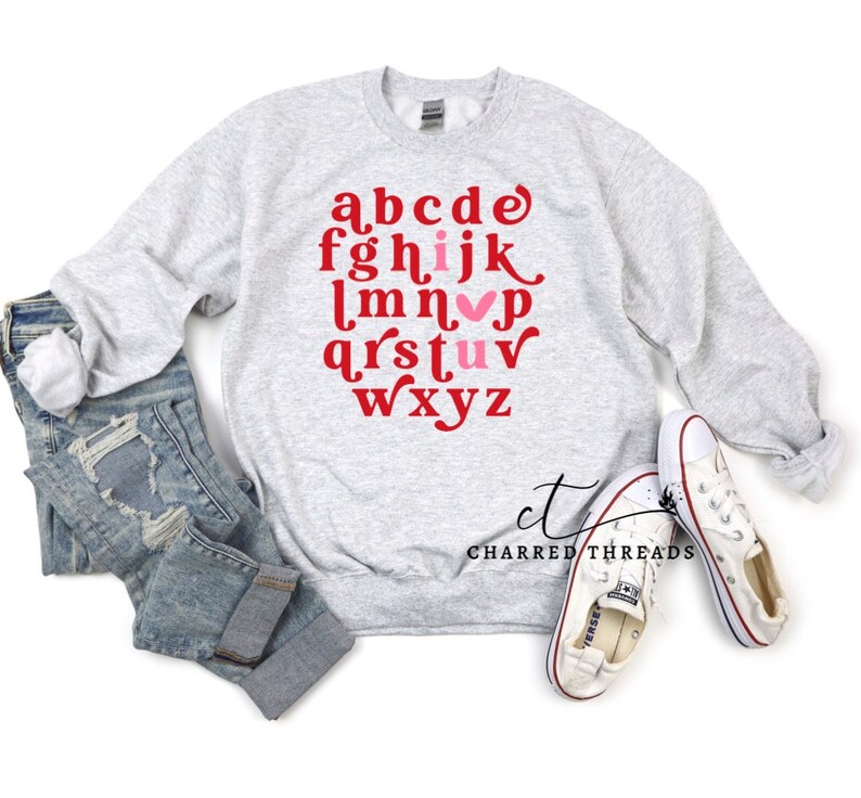 ABC I love U Crewneck Sweatshirt, Alphabet Valentine Sweatshirt, Cute Valentine Crewneck Sweatshirt image 1