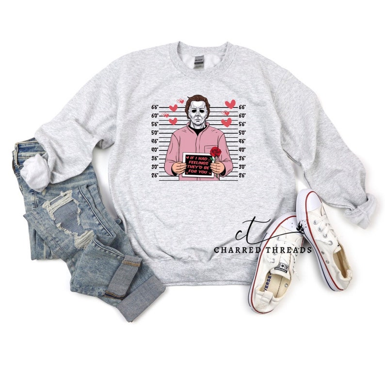 Horror Movie Michael Myers Valentine's Day Sweatshirt, Horror Movie Fan Gift, Scary Movie Valentine Crewneck Sweatshirt Ash