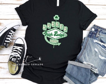 Lucky's Irish Lodge Retro St Patrick's Day graphic t-shirt, St Patrick's Day t-shirt, Festive St Paddy's shirt, St Paddy's Day graphic top