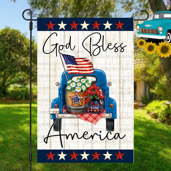 God Bless America 12x18 garden flag/Old truck/Spring/Summer/Patriotic/Yard Art/PNG/JPG/Sublimation/Graphic/Digital/Download