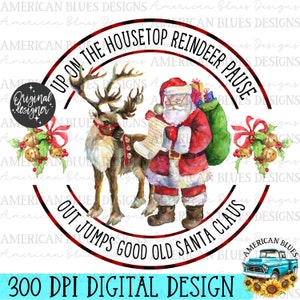 Pausa de rena, Papai Noel, Natal PNG, Papai Noel vintage, História de Natal, DTF, DTG, Serigrafia, Sublimação, download digital