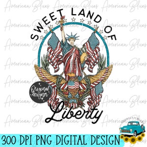 Vintage Lady Liberty, Sweet Land of Liberty, download digital, impressão de arte patriótica, decoração de quatro de julho, download instantâneo, para impressão, PNG