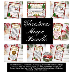 Christmas Magic Bundle, Brief an Santa, Weihnachtswunschliste, Rentierfutter, Geschenkanhänger, Nette Liste Zertifikat, Santas magischer Schlüssel, Printable
