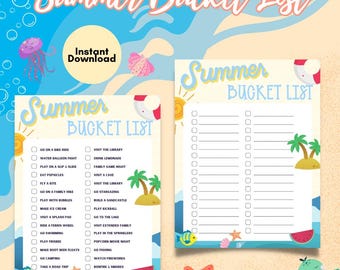 Printable Summer Bucket List for Kids & Families | Fun Summer Activities Checklist | Instant Download PDF