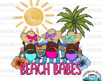 Dziewczyny z plaży, Plażowa atmosfera png, Wakacje letnie, Wycieczka dziewczyn png, Ciemny odcień skóry, Wakacje na plaży, Pobieranie cyfrowe, Natychmiastowe pobieranie,