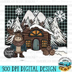 Winter moose 20 oz tumbler wrap, Christmas tumbler, Forest friends png, Outdoors png, Instant download, Sublimation