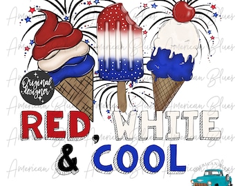 Rojo, blanco y fresco, helado del 4 de julio, fuegos artificiales, Día de la Independencia, sublimación, rojo, blanco y azul, descarga digital