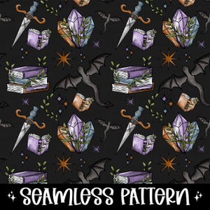 Fantasy Books & Dragon - Bookish Seamless PNG Design for Fabric and Crafting